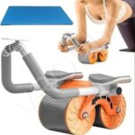Automatic Rebound Ab Roller Wheel with Elbow Support, Timer, phone holder, and Dual-Wheel Design.