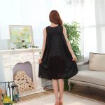 কোডঃ Lin4.3; Casual ice silk nightdress [Black] - Image 4