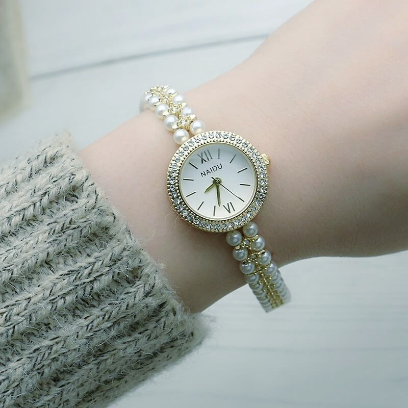 Rhinestone-pearl-strap-watch.g.1.jpg কোডঃ WL95g; Rhinestone pearl strap watch - Image 1